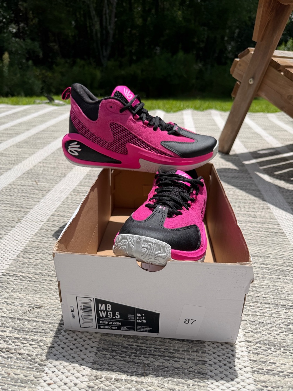 Size M8 W9.5 - Under Armour Curry Pink & Black Basketball Sneakers